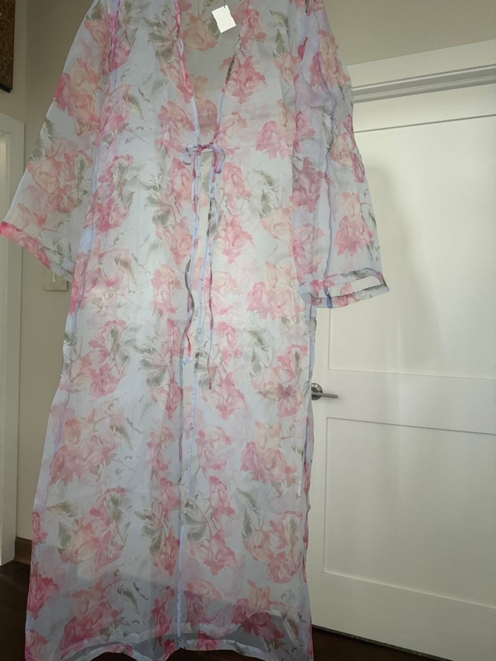 AKIRA Sheer Floral Duster Light Blue and Pink